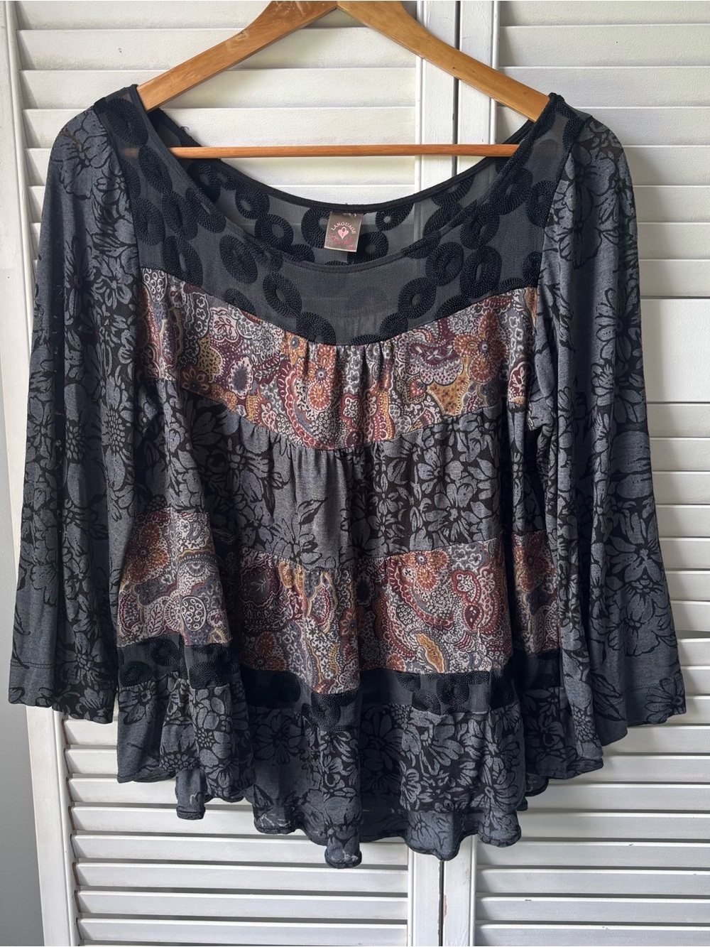 Language Sheer Mesh Paisley Black Whimsigoth Top Womens Medium